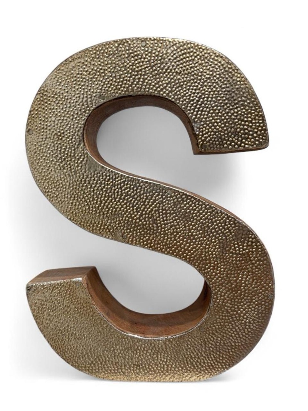 Decorative Letter S Sculpture in Textured Gold - Home Art